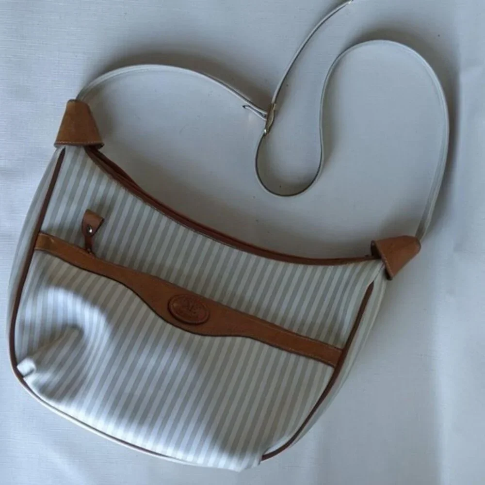 Allan Edward Shoulder Bag Striped Leather Accents Hobo Handbag